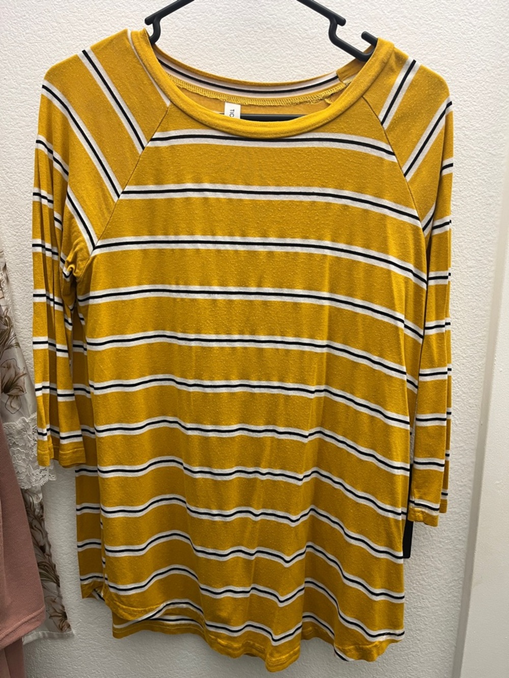 Tickled Teal Mustard Yellow & White Striped Tee